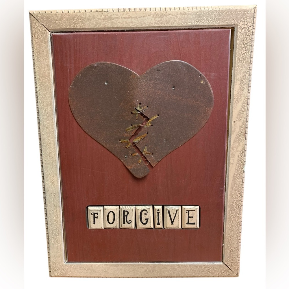 Don Dipa Rustic Metal Broken Heart Wall Art Forgive Message Artist Signed FIRM$